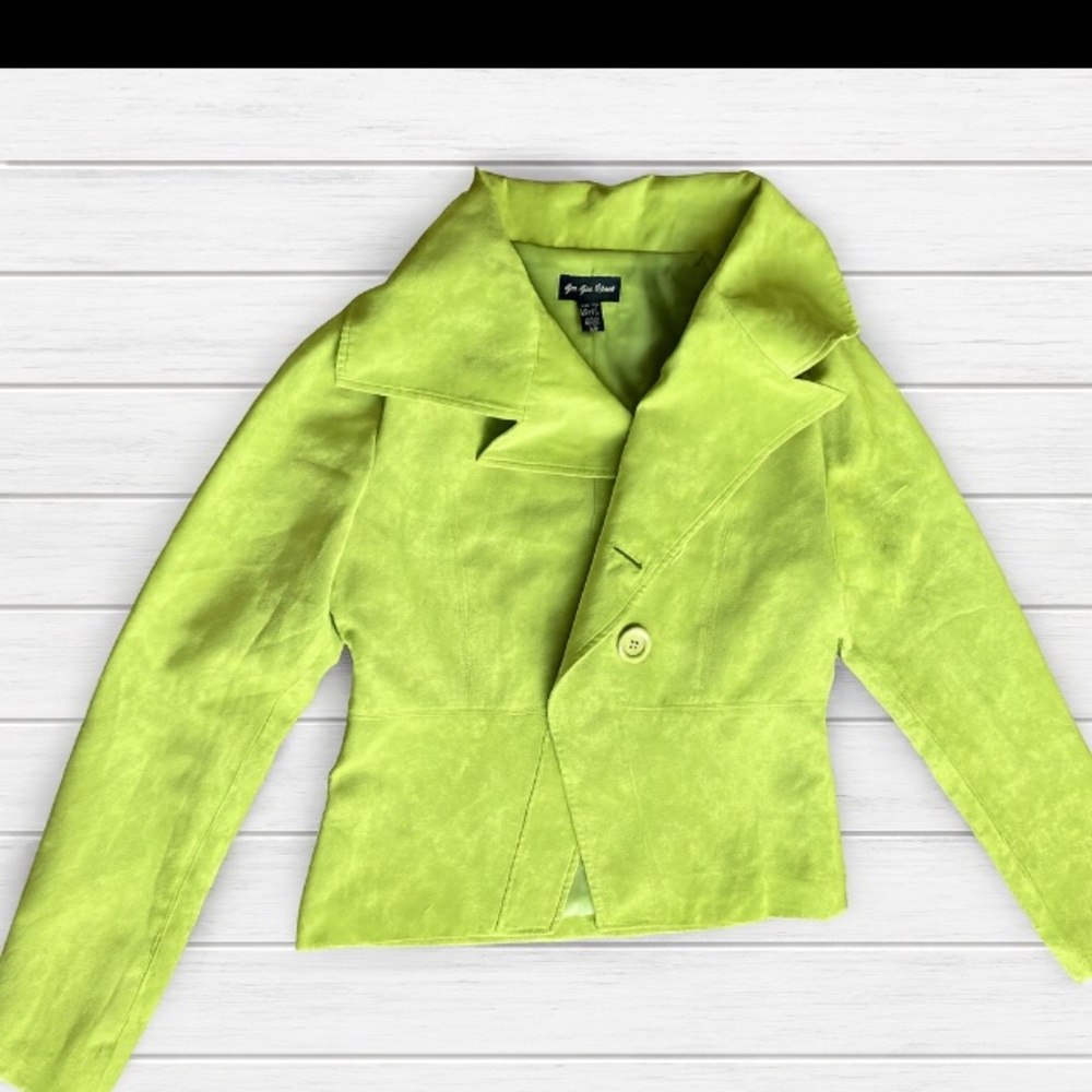 Gee Gee Sport Lime Green Faux Suede Blazer Jacket Womenโs Size S/P - Picture 2 of 13